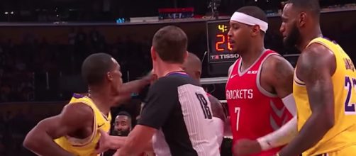 The Lakers' Rajon Rondo and Rockets' Chris Paul were at the center of a huge NBA fight Saturday night. - [ESPN / YouTube screencap]