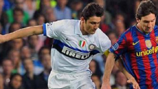 Barcellona-Inter, semifinale di Champions League della stagione 2009/2010: contrasto tra Zanetti e Messi