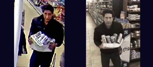 Blackpool Police released a CCTV image of a man stealing beer from a supermarket. [Image: Left Blackpool police, right @DavidSchwimmer/Twitter]