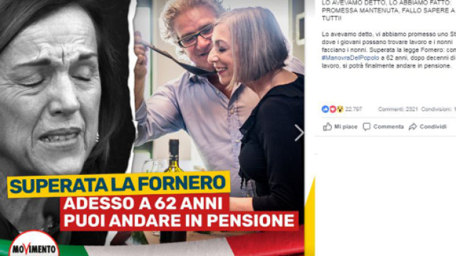 Pensioni, Di Maio su abolizione Fornero: 'Promessa Mantenuta, in pensione dai 62 anni'