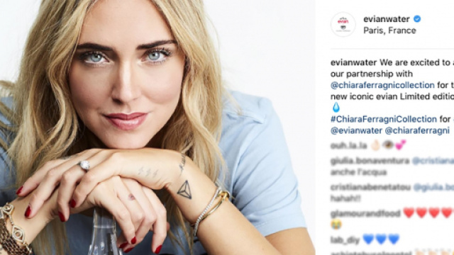Chiara Ferragni e l'acqua Evian da 8 euro.