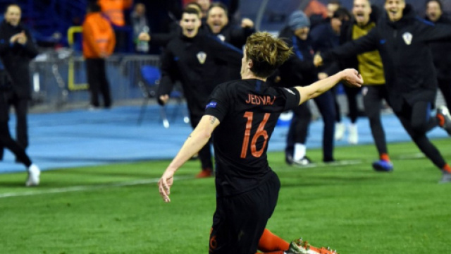 Croazia-Spagna 3-2: l'esultanza di Tin Jedvaj
