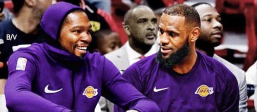 Kevin Durant has a good chance of joining LeBron James on the Lakers next season, per Vegas odds. - [Sporthub / YouTube screencap]