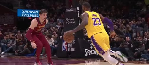 LeBron James led the Lakers to victory in his return to Cleveland on Wednesday night. [Image via ESPN/YouTube]