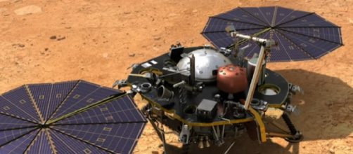 Artist's concept of NASA's InSight when it lands on Mars. [Image source/SciNews YouTube video]