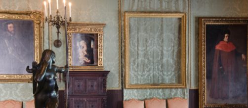 The empty frames indicating where paintings were stolen from the Isabella Stewart Gardner Museum