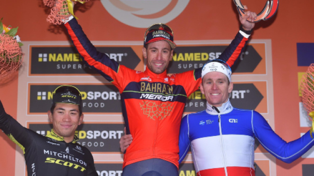 Vincenzo Nibali sul podio della Milano Sanremo