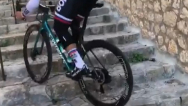 Peter Sagan impegnato sulle scalinate di Maiorca