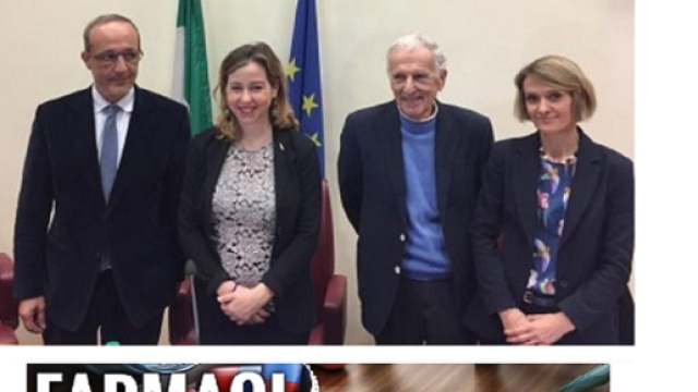 Il ministro della salute Grillo, il direttore generale Aifa, Li Bassi, il farmacologo Garattini e il presidente Comitato Prezzi Aifa, Tosolini.