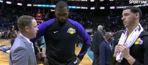 LeBron James and Lonzo Ball [Spectrum SportsNet / video screencap]