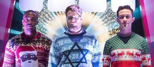 Anthony Mackie, Seth Rogen, and Joseph Gordon-Levitt star in The Night Before. [Image via Sony Pictures/YouTube screencap]