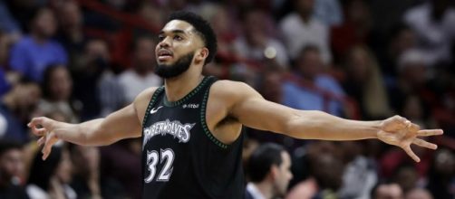 Karl-Anthony Towns had a night for the Timberwolves. [Image via ESPN/YouTube screencap]