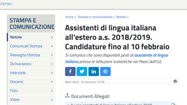 Bando Miur assistente di lingua italiana all'estero