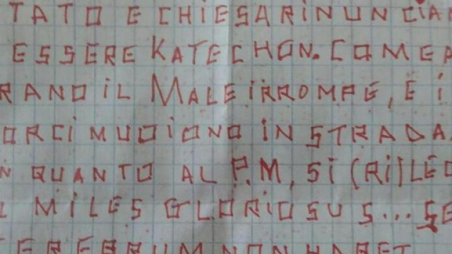 Enigma Erostrato: una delle sue lettere minatorie inviate al sindaco di Cesiomaggiore.