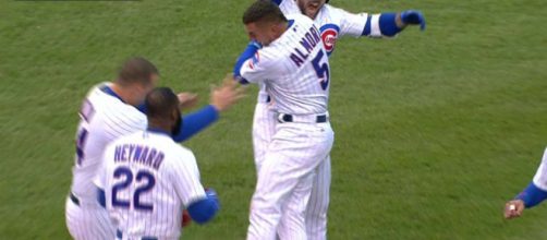 Cubs walk off on Phillies' 13th-inning error | [Image via MLB.com/YouTube]