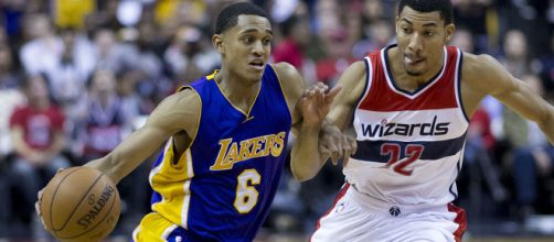 Los Angeles Lakgers guard Jordan Clarkson is expected to be traded before the deadline. / Photo via Keith Allison, Flickr CC