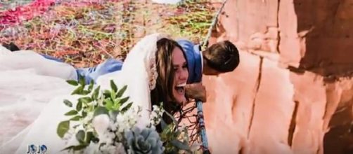 Kimberly Weglin and Ryan Jenks on their wedding day. [Image via 1010 Win/YouTube.]