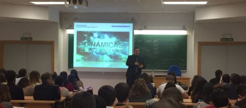 Lecturing on Scientology at the University of Seville, Spain