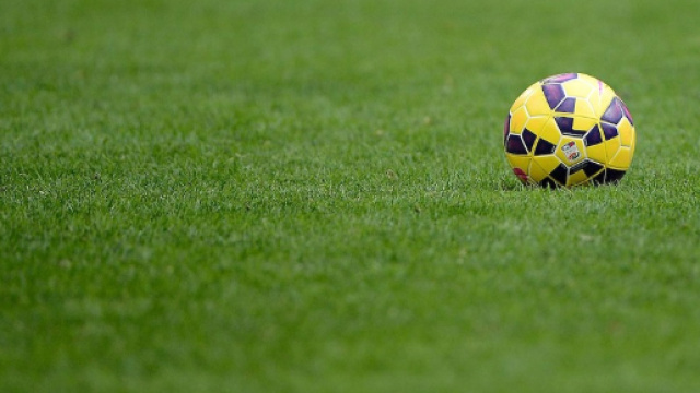 Un pallone da calcio in mezzo al campo