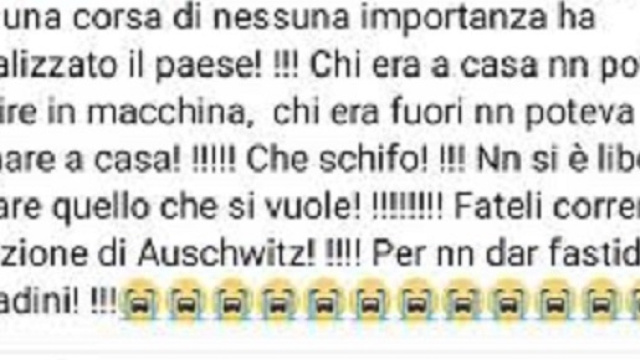 Il post antisemita apparso dopo la gara podistica