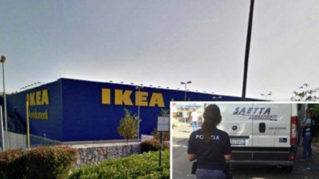 Lo stabilimento Ikea, polizia in azione e furgone portavalori.