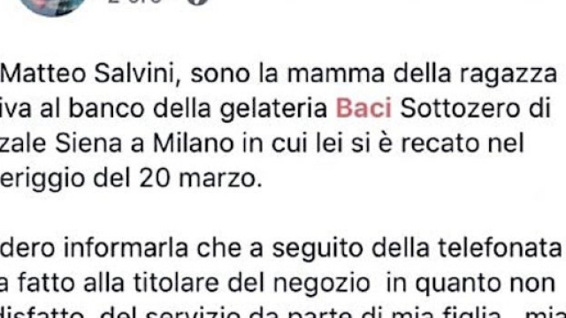 Salvini non viene servito in una gelateria: "sei un razzista"