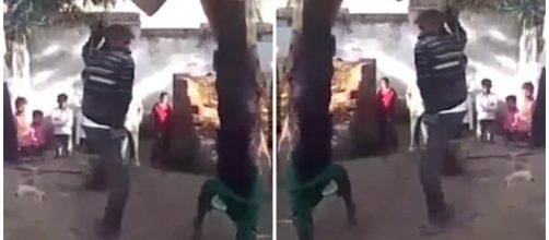 Homem &eacute; chicoteado pela marido da amante (Captura de v&iacute;deo)