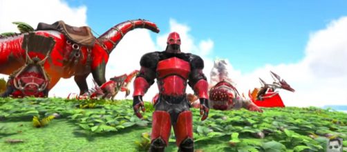 A screenshot from 'ARK: Survival Evolved' (Extinction Core) - YouTube/ KingDaddyDMAC