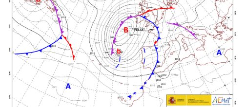 Situaci&oacute;n de la borrasca F&eacute;lix el s&aacute;bado a mediod&iacute;a - AEMET
