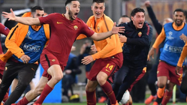 L'incontenibile gioia di Manolas dopo il gol-qualificazione - www.giallorossi.net/roma-barcellona-champions-league-10-aprile-2018-e-pagelle/