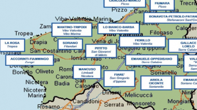 Mappa dei clan di 'ndrangheta nella provincia di Vibo Valentia