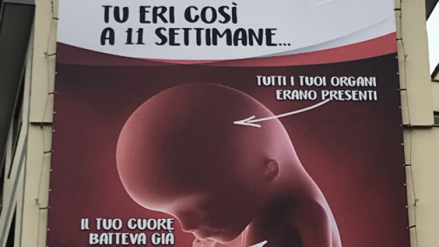 Il maxi manifesto di ProVita, affisso a Roma, in via Gregorio VII