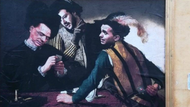 Rivisitazione street art de 'I Bari' di Caravaggio