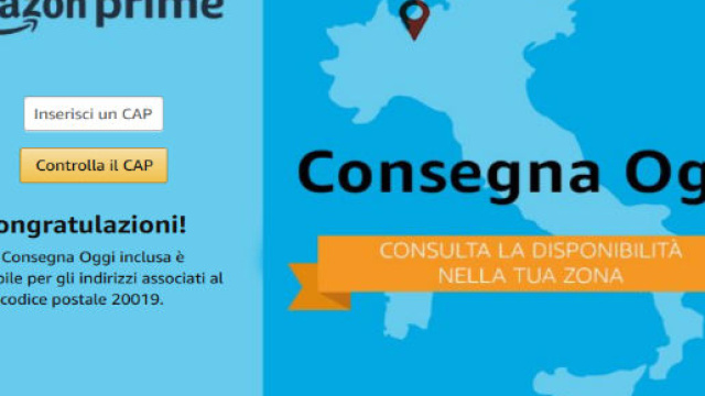 La copertina di presentazione del servizio Consegna Oggi di Amazon