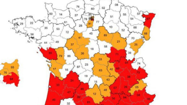 En noir, les d&eacute;partements infest&eacute;s par le moustique tigre, un pr&eacute;dateur de quelques millim&egrave;tres capable de transmettre des maladies graves