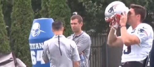 Brad Stevens is a frequent visitor during Patriots&rsquo; camp. - [Image Credit: CLNS Media Network / YouTube screencap]
