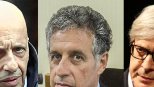 A sinistra Alessandro Sallusti, al centro Nino Di Matteo e a destra Vittorio Sgarbi.