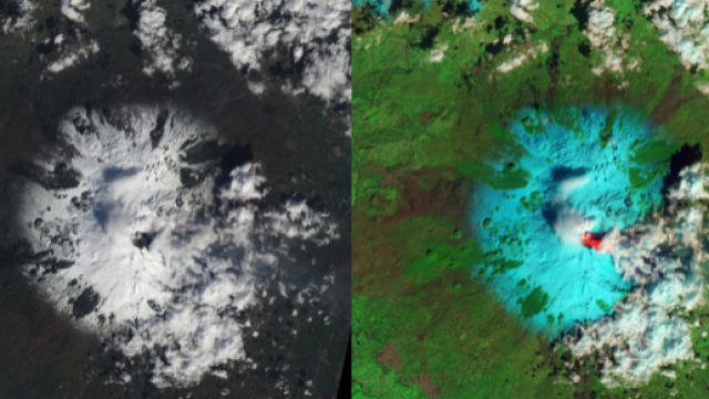Eruzione in corso dell'Etna, vista dal satellite della Nasa