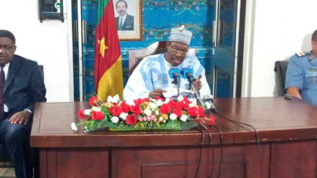 Le ministre de la communication Issa Tchiroma Bakary lors du point de presse du 28 Mai 2018 au Mincom (c) &Eacute;lise Kenimbeni