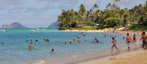 Beachgoers in Lanikai, Hawaii (Image credit &ndash; Cristo Vlahos, Wikimedia Commons)