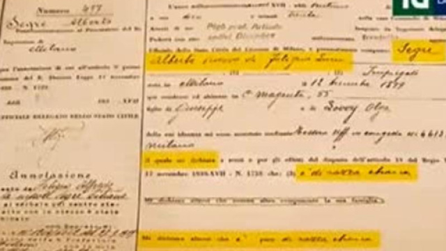 La scheda mostrata nel corso del Tg La7 sulla dichiarazione di razza ebrea del padre della senatrice Segre.