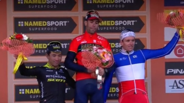 Vincenzo Nibali sul podio della Milano-Sanremo.