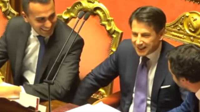 Luigi Di Maio insieme al premier Conte e a Matteo Salvini