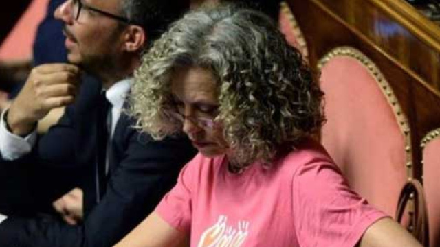 La senatrice del PD, Monica Cirinn&agrave;, in aula con la t-shirt pro famiglie arcobaleno