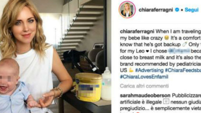Chiara Ferragni pubblicizza latte materno illegalmente
