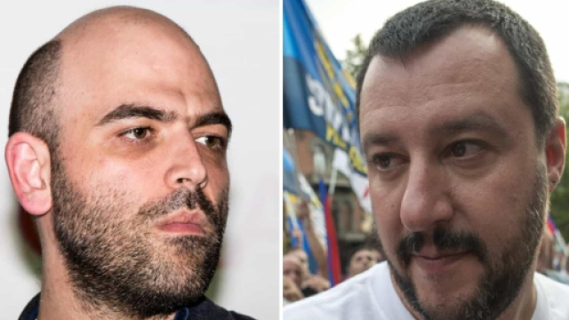 A sinistra Roberto Saviano, a destra Matteo Salvini