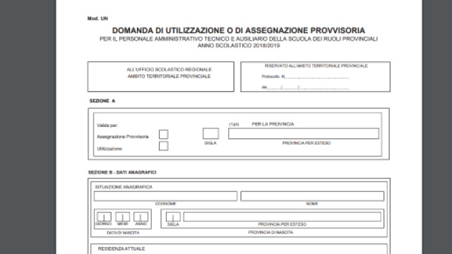 Ata assegnazioni e utilizzazioni, modello di domanda