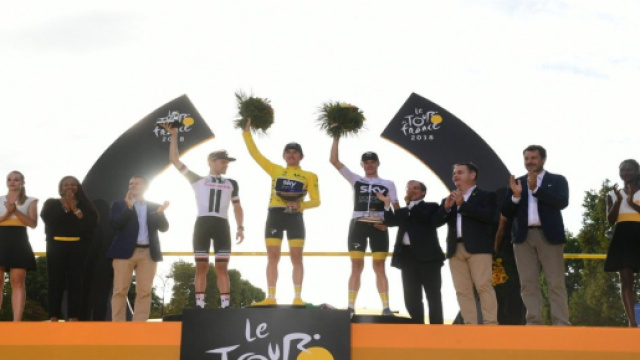 Il podio finale del Tour de France 2018.