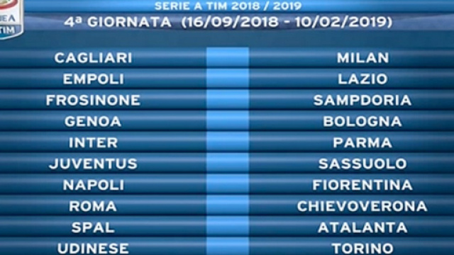 Serie A, calendario della quarta giornata con orari anticipi e posticipi