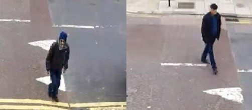 Police are seeking two men who robbed an elderly woman of items containing her husband's ashes. [Image London Metropolitan Police]